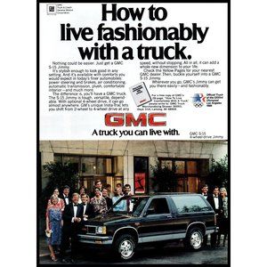 1984 GMC S-15 Jimmy 4x4 SUV Vintage Print Ad Fashion Show Black Tie Wall Art